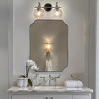 ANDY STAR Chrome Bathroom Light Fixture, 2-Light Modern Vanity Lights, Modern Wall Sconce with Clear Globe Glass Shades, Industrial Wall Lamp with Curved Arm for Bathroom, Powder Room, Over a Mirror