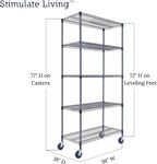 36"x18"x72" Prime Heavy Duty Black 5-Tier Wire Shelving NSF 4000 LBS MAX Capacity Storage Rack for Commercial, Hospital, School, Garage, and Kitchen Uses (with Wheels)