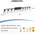 10-Light Bathroom Vanity Light,Modern Matte Black Bathroom Light Fixtures with Square Frosted Glass,64.5in Wall Sconces Over Mirror Restroom,Living Room Hallway E26