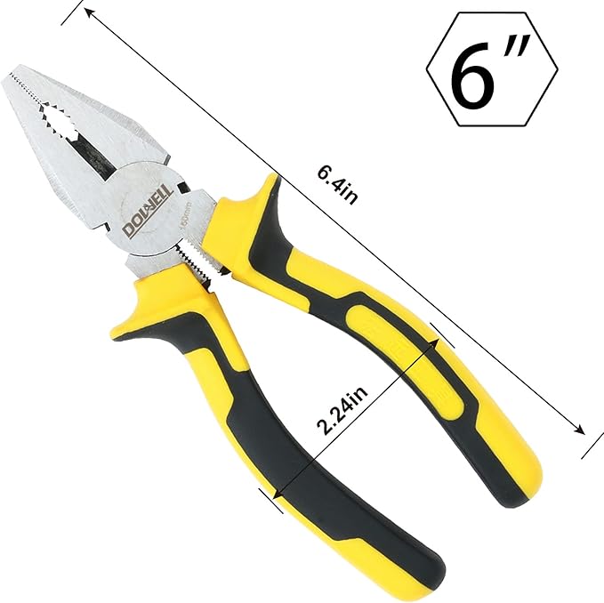 DOWELL Lineman's Pliers Combination Pliers with Cutter 6 Inch Heavy Duty Nickel Chromium Steel Construction And Professional Handle