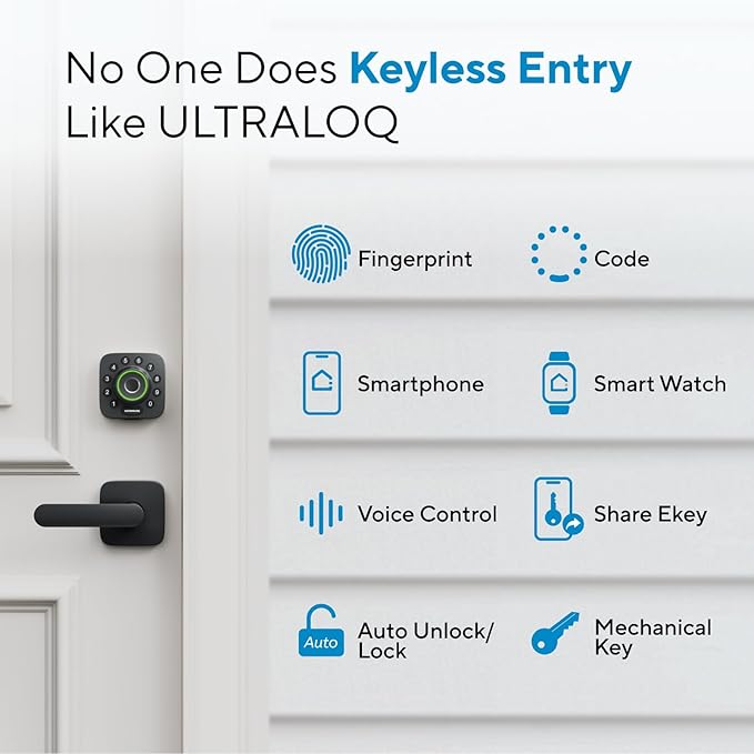 ULTRALOQ U-Bolt Pro WiFi Smart Lock with Handle, Fingerprint Smart Front Door Lock Set with Sensor, Keyless Entry Deadbolt with 2 Lever Handles, Auto Unlock, App Control, ANSI Grade 1, Easy Install