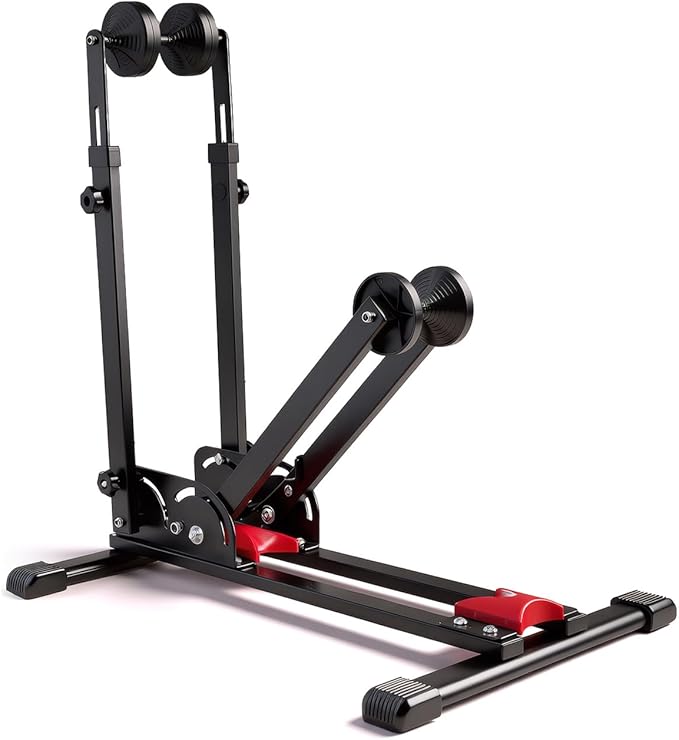 Foldable 2-in-1 Floor Bike Stand, Vertical & Horizontal Bicycle Storage Rack for Garage Storage, Indoor, Sturdy Carbon Steel, Fits Up To 29" Mountain/Road Bikes, No Drilling, Space-Saving