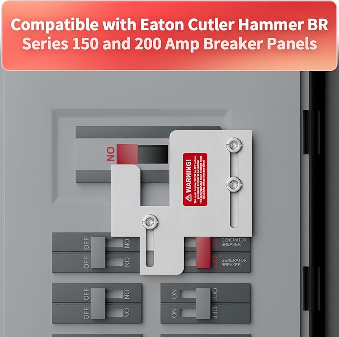 Marsflex Generator Interlock Kit for Eaton Cutler Hammer BR Series 150 and 200 Amp Breaker Panels, 1 1/4-1 7/16 Inches Spacing Between Main and Generator Breaker, Professional & Safe Interlock Kit