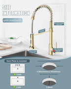Kitchen Faucet, Commercial Kitchen Sink Faucets with Pull Down Sprayer, Stainless Steel Faucets for Kitchen Sinks, Dual Function Spray Head, Single Handle Spring Kitchen Faucets -Gold