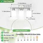 3-Light Bathroom Light Fixtures, Brushed Nickel Vanity Light, Farmhouse Wall Lights with Milky White Frosted Glass Shades, Bathroom Wall Lamp for Mirror Kitchen Bedroom Hallway Living Room