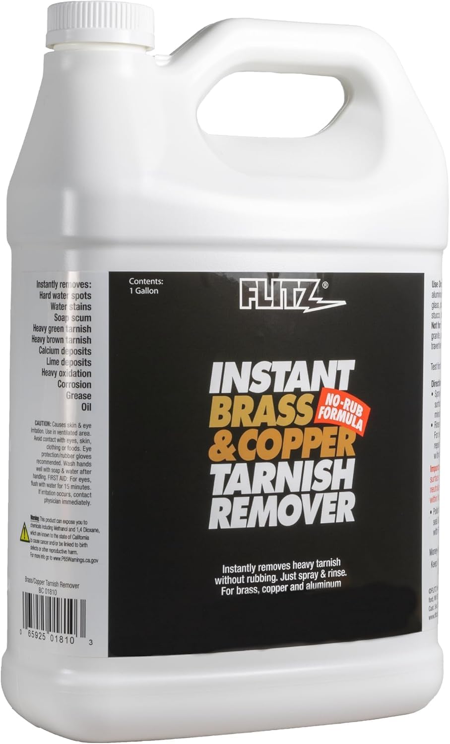 Flitz Instant Brass and Copper Tarnish Remover - 1 Gallon Bottle of USA-Made Organic Rust Remover Spray (No-Rub) - Removes Stains & Oxidation from Glass & Aluminum - Brass Cleaners That Work (1 Pack)