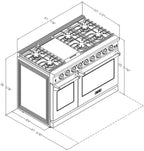 48 inch Pro-Style Natural Gas Range or Liquid Propane Gas Range with 6 Burners & 1 Griddle Cooktop, Double 4.6 cu. ft. and 2.2 cu. ft. Oven, in Stainless Steel - KOS-48RG03M (Black)