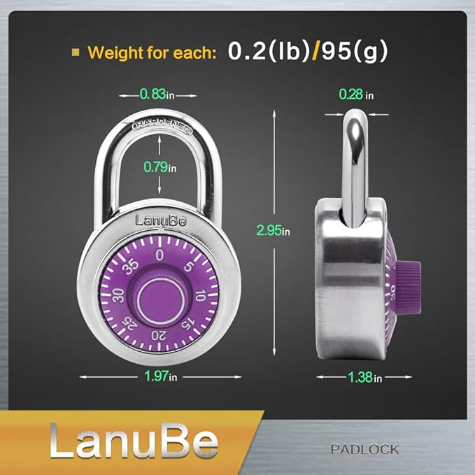 LanuBe Standard Dial Combination Lock, 2 inches. Wide, with Different Combinations, Purple Turnplate, Pack of 60; Lock for School, Employee, Gym Sports Locker, Case, Toolbox