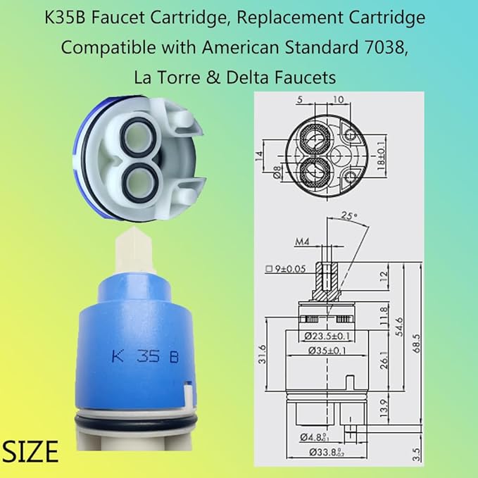 K35B Faucet Cartridge, Replacement Cartridge Compatible with American Standard 7038, La Torre & Delta Faucets-KEROX