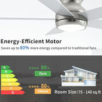 42 Inch Brushed Nickel Ceiling Fans with Lights and Remote, LED Low Profile Flush Mount Ceiling Fan for Bedroom, Living Room, Patio, Quiet DC Motor, 5 Blades