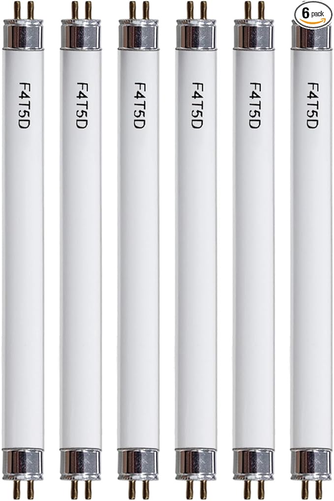 F4T5/D High Output Linear Fluorescent Bulb, 6 Inches T5 4 Watt Fluorescent Tube 6500K Daylight 125 Lumens G5 Base 6 Pack