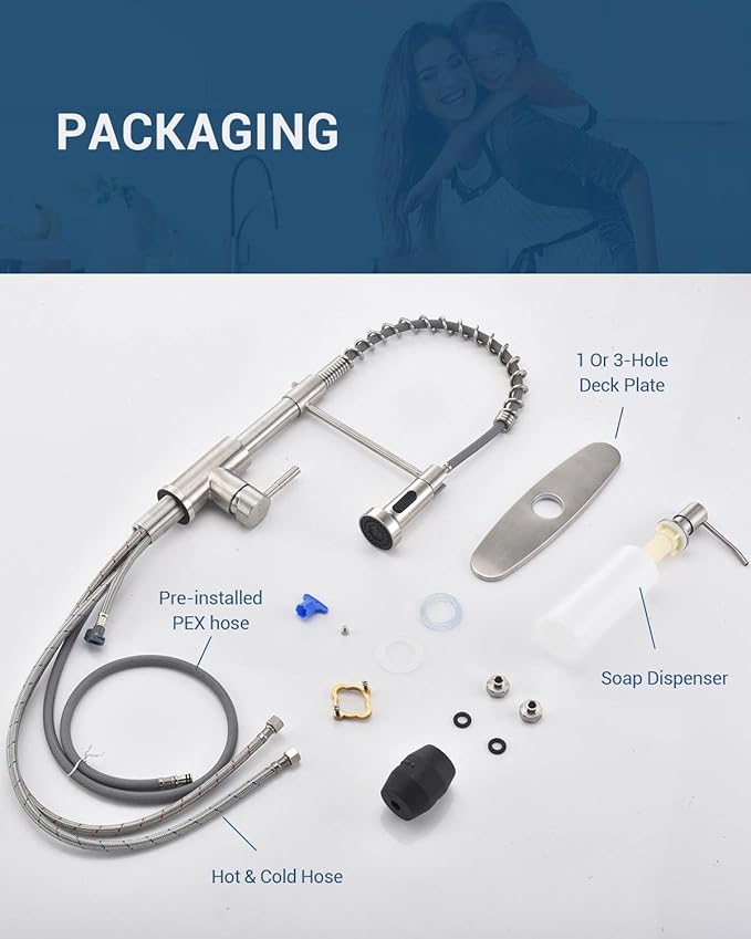 APPASO Kitchen Faucet with Soap Dispenser Brushed Nickel, Pull Down Commercial Single Handle High Arc Faucet for Sink, Stainless Steel Kitchen Faucet for Sink 2 or 4 Hole