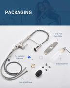 APPASO Kitchen Faucet with Soap Dispenser Brushed Nickel, Pull Down Commercial Single Handle High Arc Faucet for Sink, Stainless Steel Kitchen Faucet for Sink 2 or 4 Hole