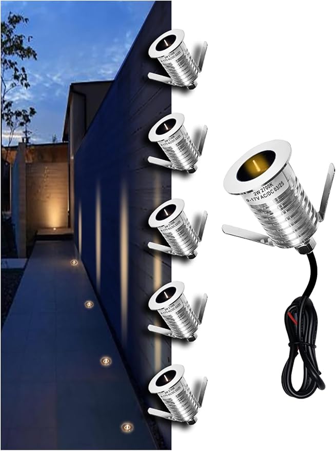 MALORY Low Voltage Deck Light 6 Packs, 2W 2700K 12V Landscape Lighting, Recessed LED Outdoor Step Stair Lights, Deck Lighting for for Outside Floor Yard (SG07-Link, 6-Pack 2700K)