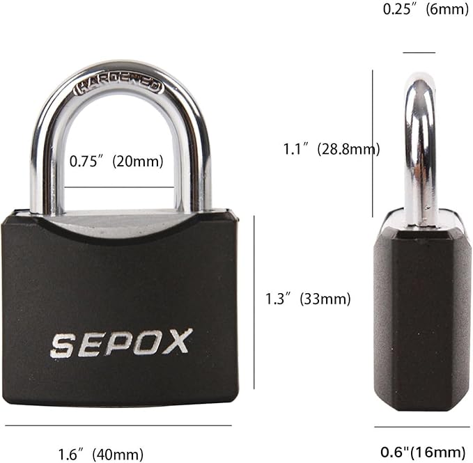 SEPOX®10-Pack 1-9/16" Weather-Proof Outdoor Padlocks Keyed Different, Brass Cylinder, Heavy-Duty Solid Steel Body Covered Black, Locks for Gates, Sheds, Storage Lockers, Fence, Boats, Marine, Fishing