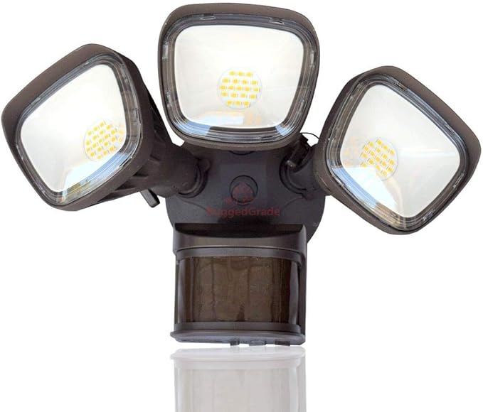 RuggedGrade 30W Turin II Series LED Security Wall Light - Motion Wall Light - 2,600 Lumens - 3000K Warm White - 240° Sensor - Square Heads - Bronze Housing - Outdoor LED Light - DLC 5.1 Premium