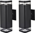 wowlite Dusk to Dawn Outdoor Wall Light 2 Pack, Modern Exterior Lights for House, Matte Black Outdoor Wall Sconce with E26 Base, Waterproof Outdoor Light Fixture Wall Mount Up and Down Lighting