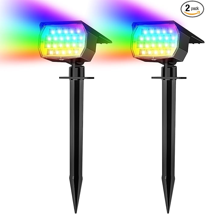 Solar Spot Lights Outdoor Color Changing, [7 Mode/2 Pack] Christmas Landscape Spotlights, Solar Lights Outdoor Waterproof, Solar Led Powered Flood Light for Outside Pathway Yard Garden Walkway