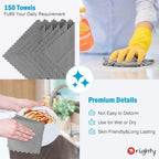 Orighty Grey Microfiber Cleaning Cloth, 150 Pack Highly Absorbent Cleaning Supplies, Lint Free Kitchen Towels Cleaning Rags, Microfiber Towels for Cars, House, Window, 12x12 inch