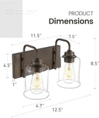 zeyu Oil Rubbed Bronze Bathroom Light Fixtures, 2-Light Bath Vanity Light, 12.5 Inch Farmhouse Wall Sconces with Clear Glass Shade, ZSL72B-2W ORB