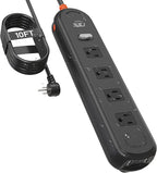 Outdoor Power Strip Weatherproof, 7-in-1 Surge Protector with 4 Wide Outlets 2USB A and 1USB C,1875W/15A, 10FT Flat Plug Multi-Plug Outdoor Extension Cord for Indoor Outdoor, UL FCC Listed