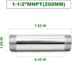 TAISHER 1PCS Stainless Steel Pipe Fittings, 1-1/2" NPT Male x 1-1/2" NPT Male Threaded, 8" Length Nipple Cast Pipe