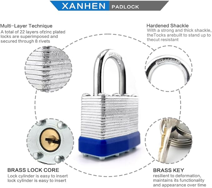 Lock Outdoor Padlocks, Key Lock, Padlocks with Same Key - Laminated Steel Keyed Padlocks with Normal Shackle, 60 Pack, for Hasp Latch, Sheds, Fences, Storage Locker, School, Gym