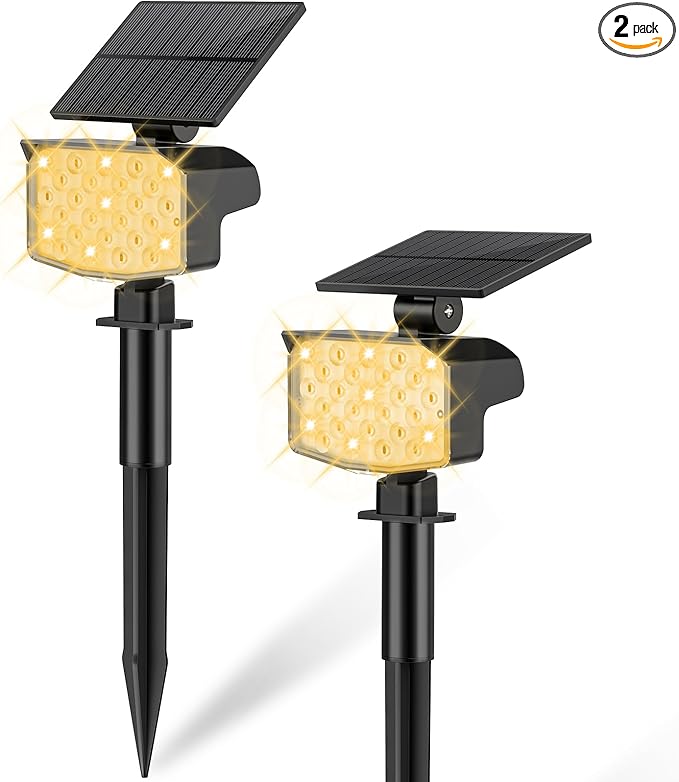 Solar Spot Lights Outdoor Waterproof Adjustable Solar Powered Landscape Lights for Yard 3 Long Time Lighting Modes Spotlights for Pathway Garden Outside Wall Pool Porch- 2 Pack, Warm White