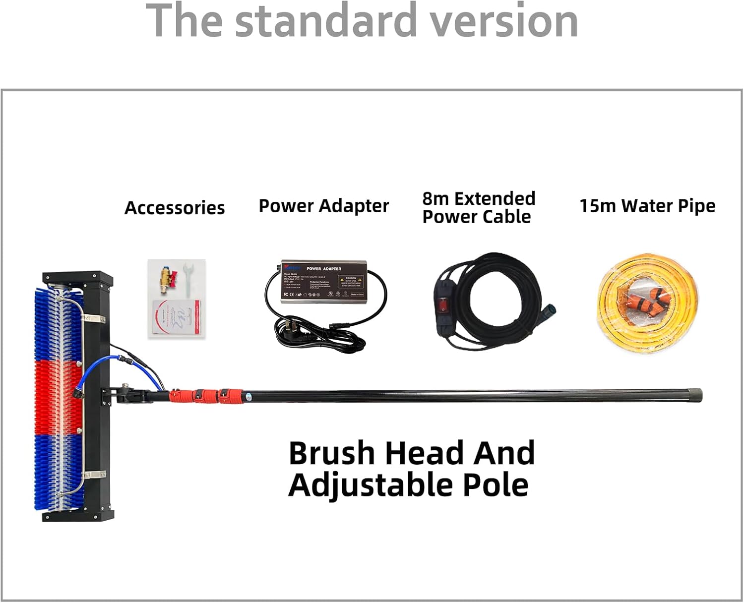 18FT Solar Panel Cleaning Brush & Pole Water Fed Pole Kit, Window Cleaner Window Glass Solar Panel Cleaning System Washing Equipment Tool,with Power Converter