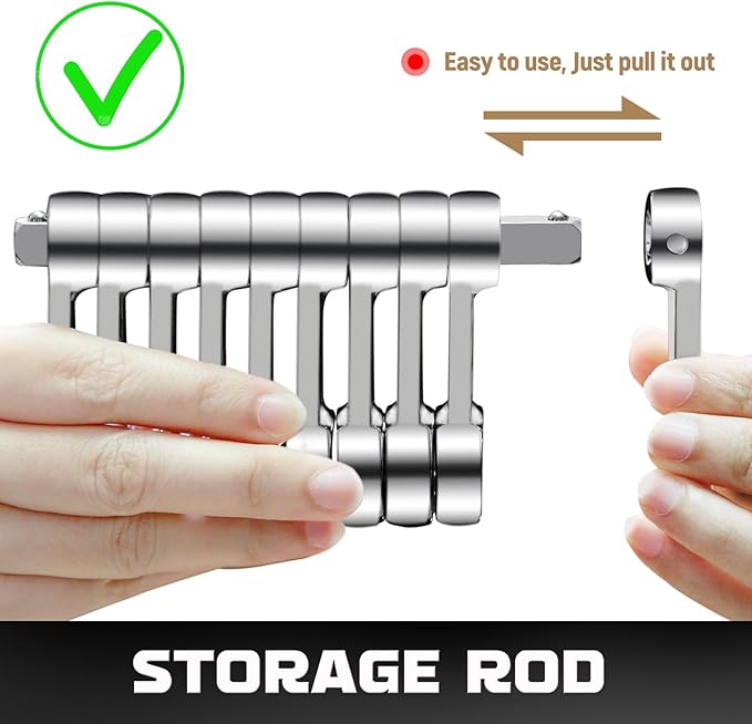DISEN 10-Piece Metric Torque Wrench Adapter Set (10-19mm) - Chrome Vanadium Steel, 3/8-inch Square Drive Torque Adapter, Extension Rod Repair Tool, Color Box Packaging