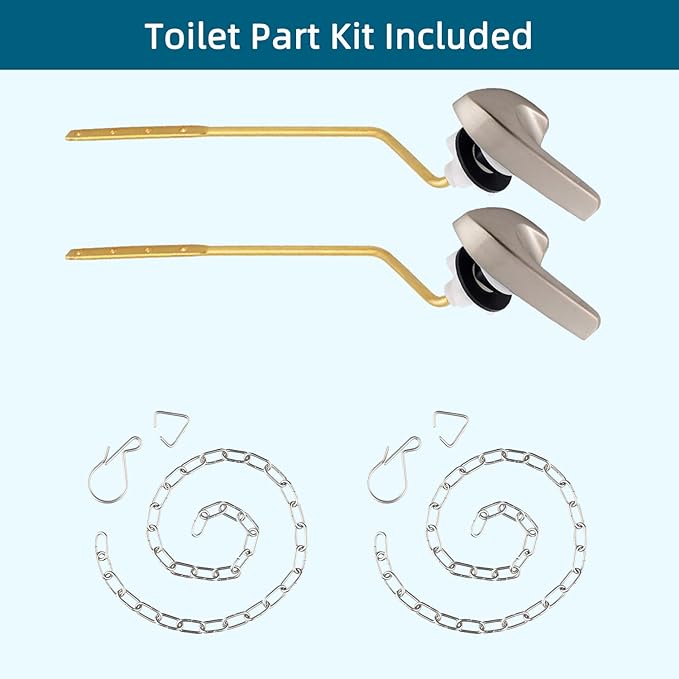 2Pack Universal Side Mount Toilet Handle Replacement Kit Compatible with Kohler K-GP30324-CP/Glacier Bay Toilet with Flapper Chains, Metal Toilet Flusher Lever, Brushed Nickel