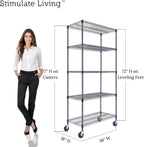 36"x18"x72" Prime Heavy Duty Black 5-Tier Wire Shelving NSF 4000 LBS MAX Capacity Storage Rack for Commercial, Hospital, School, Garage, and Kitchen Uses (with Wheels)