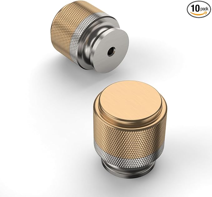 Amerdeco 10 Pack Champagne Bronze Satin Nickel Knurled Cabinet Knobs Kitchen Cabinet Pulls for Drawer Dresser, Cupboard and Wardrobe ZH040