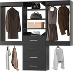 Modular Closet Organizer, 66" Wide with Hanging and Drawers, Wood Tower Storage for Walk-in Closets, Wall-Mounted Black Wardrobe Kit