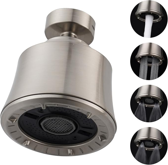 iFealClear Kitchen Sink Faucet Head, Swivel 360 Degree Faucet Sprayer Head with 4 Spray Modes, Big Angle Faucet Aerator Adapter Fits Female 55/64“ Male 15/16" for Bathroom/Kitchen/Rvs, Brushed Nickel