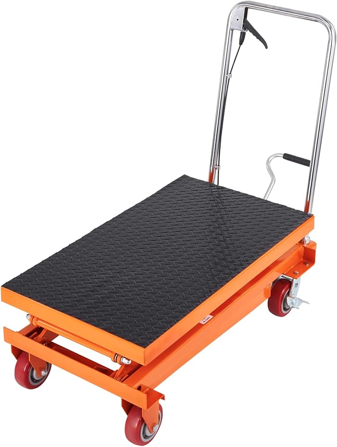 VEVOR Hydraulic Lift Table Cart, 770lbs Capacity 59" Lifting Height, Manual Double Scissor Lift Table with 4 Wheels and Non-Slip Pad, Hydraulic Scissor Cart for Material Handling and Transportation