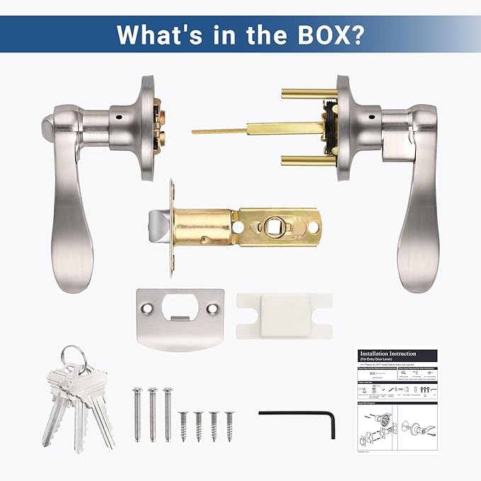 Knobonly 6 Pack Keyed Alike Bathroom/Bedroom Door Lock, Satin Nickel Front Door Handle, Exterior Door Handle, Same Key for Each Pack, Zinc Alloy