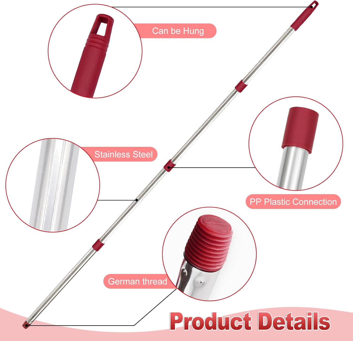 Mop Handle for Ocedar, Mop Handle for O Cedar, Spin Mop Replacement Handle for O Cedar, 4 Section 30" to 58" Mop Handles for Ocedar Spin Mop & H2pro Flat Mop, Mop Stick Mop Pole Handle for Ocedar Mop