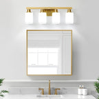 Brushed Gold Bathroom Vanity Light,4-Light Bathroom Light Fixtures with Square Frosted Glass,Gold Bathroom Wall Lamp Sconces for Mirror Bedroom,Living Room Hallway,E26