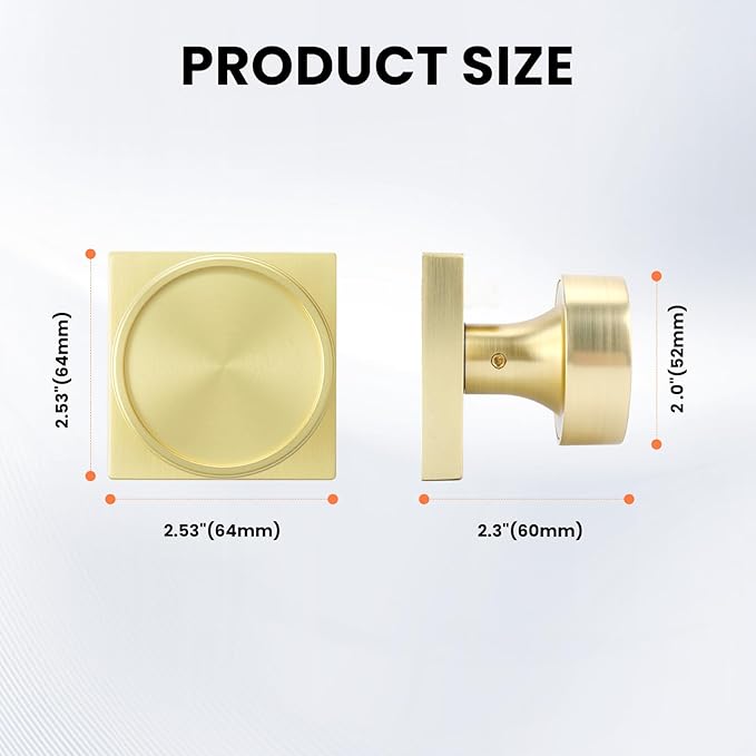 Haidms Brushed Gold Dummy Door Knobs, Half Brushed Brass No-Turning Dummy Knob for Closet Doors, Zinc-Alloy Single-Sided Door Locks (4 Pieces/2 Pairs)