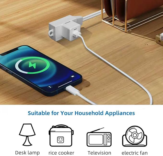 TiFFCOFiO Indoor Extension Cord, 2 Prong 20 Feet Extension Cord, 3 Polarized Outlets with Safety Slide Windows,13A/1625W, 16 AWG (20FT 1 Pack)