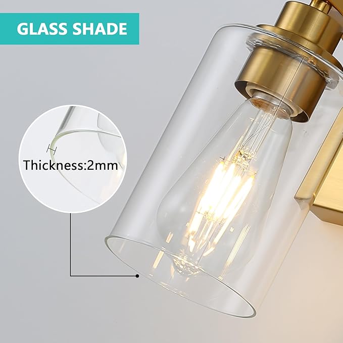 5-Light Bathroom Light Fixtures Modern Gold Vanity Lights for Bathroom Lighting Fixtures Over Mirror with Clear Glass Shade for Cabinet Mirror Bedroom Hallway