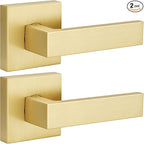 EHOMEWARE 2 Pack Gold Dummy Door Handles, Interior Door Lever Single Sided Rear Mount, Heavy Duty Satin Brass French Closet Door Knobs