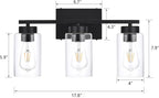 3-Light Bathroom Vanity Light, Modern Black Wall Lights with Clear Glass Shades, Bathroom Wall Sconce Lamp for Mirror Living Room Bedroom Hallway