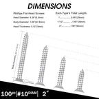 White Head 100 PCS #10X2 Stainless Steel Phillips Flat Head Wood Screws,Stainless Steel 18-8 A2(304) Screw,Home Screw Kit by QISHENG
