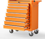 7 Drawers Rolling Tool Chest with Wheels, Portable Rolling Tool Boxes with Wheels, Tool Box Storage Cabinet with Locking System for Workshop(Orange, 7 Drawers)