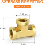 GASHER 2 Pcs Brass Tee Fitting, 3/8" x 3/8" x 3/8" NPT Female Pipe Fittings