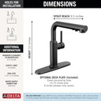Delta Daneri Matte Black Kitchen Faucet with Pull-Out Sprayer, Modern Single Hole Kitchen Sink Faucet, Single Handle, Matte Black 16879-BL-DST