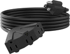 PLUGTUL 15FT Outdoor Extension Cord with Multiple Outlets, 14 Gauge, 3-Outlet, SJTW, 15A 14AWG 1875W SJTW, ETL Listed - Great for Garage, Garden and Home, Black