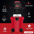 Shop-Vac 6 Gallon 3.0 Peak HP Wet Dry Vacuum, 3 in 1 Function Heavy-Duty Shop Vacuum with Filters, Attachments, Ideal for Home, Jobsite, Garage, Car & Workshop. 5971636